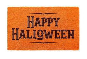 Joyeux halloween tapis de bienvenue orange isolé sur fond blanc photo