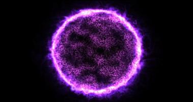 sphère d'énergie abstraite ronde planète étoile violet cosmique futuriste belle magie rougeoyante sur fond noir. fond abstrait photo