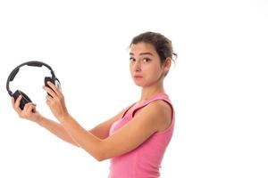 portrait de jeune fille avec un casque photo