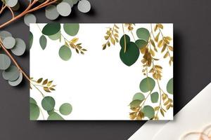 maquette pour une lettre ou une invitation de mariage avec des branches et des feuilles. couverture naturelle de la lumière et de l'ombre. photo