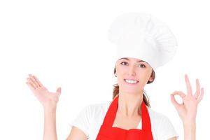 femme chef sur fond blanc photo