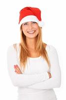 femme avec bonnet de noel pour noël photo