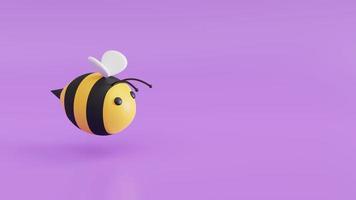petite abeille avec un espace pour la publicité du produit sur le concept d'icône de dessin animé de fond violet pour les enfants. rendu 3d. photo