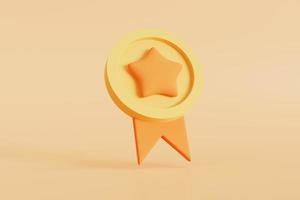 label d'assurance qualité. pièce d'or avec icône étoile. illustration de rendu 3d photo