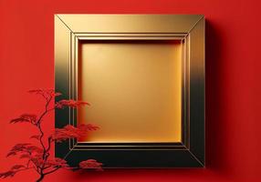 fond de cadre de luxe chinois couleur rouge et or avec des éléments asiatiques pour décoré avec espace de copie, concept de joyeux nouvel an chinois photo