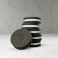 Biscuits oreo de rendu 3d sur fond de béton photo