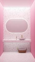 Toilettes roses de rendu 3d avec lavabo blanc et sol en terrazzo blanc photo