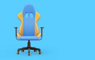 fauteuil gamer multicolore. rendu 3d. icône sur fond bleu, espace pour le texte. photo