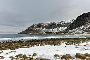 plage d'unstad, îles lofoten, norvège photo