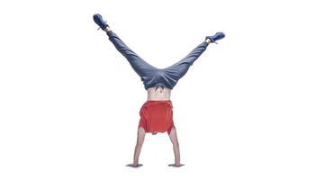 Homme break dancer sur fond de studio blanc photo