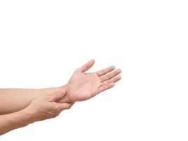 geste de la main mâle se laver les mains blanc isolé photo