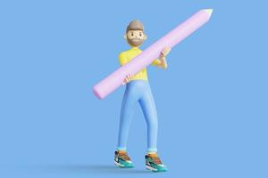 personnage masculin 3d tenir un crayon. rendu 3d photo