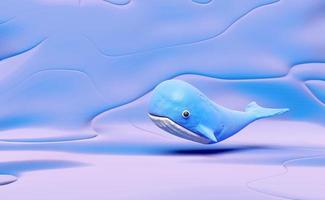 baleine bleue 3d de pâte à modeler isolée sur fond bleu. Concept d'icône de jouet d'argile de baleine, illustration de rendu 3d, chemin de détourage photo