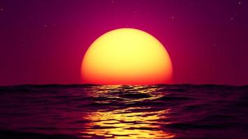 grand soleil rouge chaud dans le reflet de la mer à l'horizon. illustration de rendu 3d.