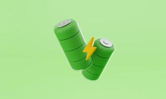 batterie à pleine charge avec symbole d'éclair sur fond vert. rendu 3d. photo