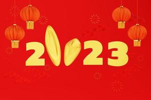 Nouvel an lunaire 2023. année du lapin. nouvel an chinois traditionnel sur fond rouge photo