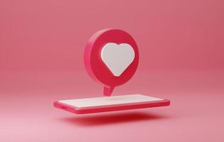 icône de message coeur rouge prêt pour smartphone mobile. illustration 3d, rendu 3d photo