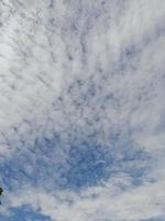 nuages blancs dans le ciel bleu. ciel et infini. beau fond bleu clair. peu nuageux, beau temps. nuages bouclés par une journée ensoleillée. photo