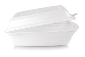 Boîte alimentaire jetable en plastique blanc sur fond blanc photo