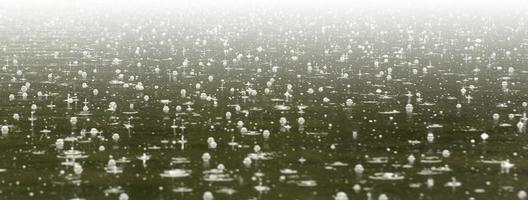 mise au point sélective forte pluie avec des bulles sur le lac de la forêt verte photo