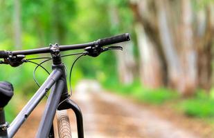 voyage en vélo de montagne avec une belle route de transport de campagne dans la nature fond de forêt pour voyager et se détendre photo