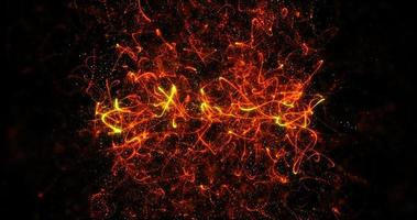 brillant ondulé volant brillant néon orange feu belles lignes rayures et particules futuriste scientifique de haute technologie. fond abstrait, économiseur d'écran photo