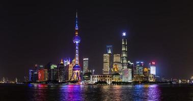 image panoramique des gratte-ciel du district de pudong depuis le bund à shanghai la nuit en hiver photo