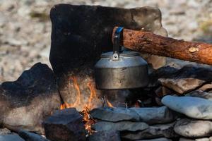 camping avec feu de camp photo