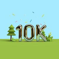 illustration de 10k, 10000 followers merci, concept minimal de rendu 3d photo