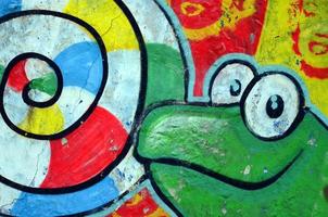 art de rue. image d'arrière-plan abstraite d'une peinture graffiti complète avec dessin animé grenouille et sucette photo