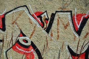 texture d'un fragment du mur avec une peinture graffiti, qui y est représentée. une image d'un dessin de graffiti en photo sur des sujets de street art et de culture graffiti