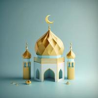 Illustration miniature 3d d'une mosquée avec un dôme brillant doré photo