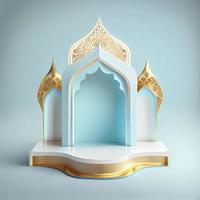 Illustration de rendu 3d de la scène de la mosquée pour l'affichage du produit sur le podium ou le ramadan photo