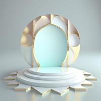 effet de couleur de diamant brillant de fond de scène islamique 3d réaliste avec la porte de la mosquée pour le podium et la scène d'affichage du produit photo