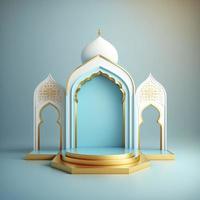 Illustration de rendu 3d de la scène de la mosquée pour l'affichage du produit sur le podium ou le ramadan photo