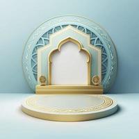 Illustration de rendu 3d de la scène de la mosquée pour l'affichage du produit sur le podium ou le ramadan photo