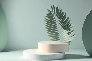 scène de cercle de podium avec des ombres de palmiers. fond de maquette minimal pour la présentation du produit. rendu 3d photo