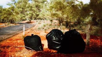 gros plan de sacs poubelle pleins sur le sable photo