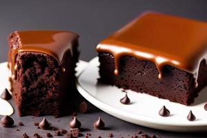 photographie culinaire professionnelle brownie au café recouvert de glaçage au chocolat avec espace libre autour photo