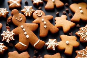 photographie culinaire professionnelle d'une chute de trois biscuits en pain d'épice photo