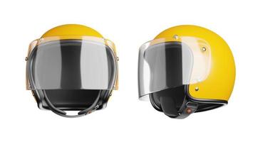 casque classique jaune sur fond blanc. illustration de rendu 3d photo