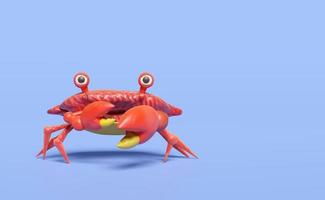 Crabe rouge 3d de pâte à modeler isolé sur fond bleu. Concept d'icône de jouet d'argile, rendu d'illustration 3d, chemin de détourage photo