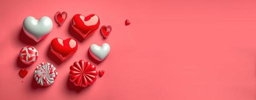 bannière de la saint valentin avec un coeur 3d rouge étincelant photo