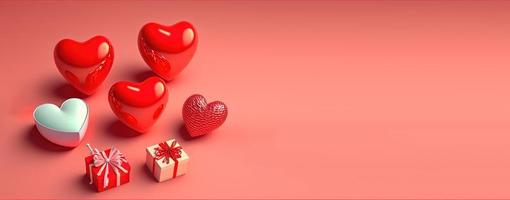 bannière de la saint-valentin avec un coeur 3d dans une couleur rouge vif photo