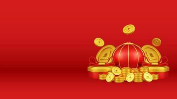 illustration 3d du nouvel an chinois avec ornement pour la promotion de l'événement page de destination des médias sociaux pièces de monnaie pour la célébration du nouvel an chinois photo