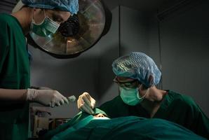 équipe de chirurgiens professionnels asiatiques effectuant une intervention chirurgicale dans la salle d'opération, chirurgien, assistants et infirmières effectuant une intervention chirurgicale sur un patient, un concept de traitement du cancer et des maladies des soins de santé photo