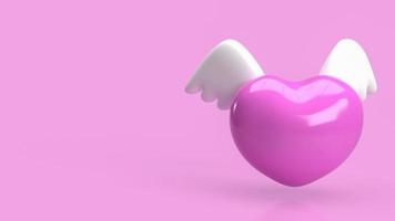 le coeur rose et l'aile blanche pour la saint-valentin ou l'amour concept rendu 3d photo