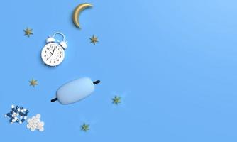 bleu arrière-plan fond d'écran copie espace bandeau oeil blanc horloge doré lune étoile médicament soins santé symbole insomnie problème lit dormir nuit éveillé dépression souci anxiété malheureux mal de tête épuisement photo