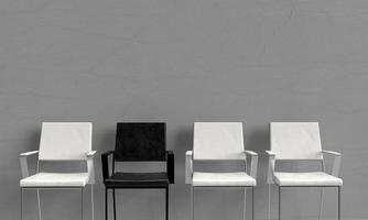 chaise blanc différent noir couleur symbole hr ressource humaine choix rejoignez notre équipe d'embauche travail emploi carrière occupation recrutement signe opportunité employé travail personnel entretien vacance succès.3d rendu photo