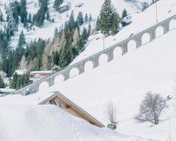 bown house entouré de champ de neige photo
